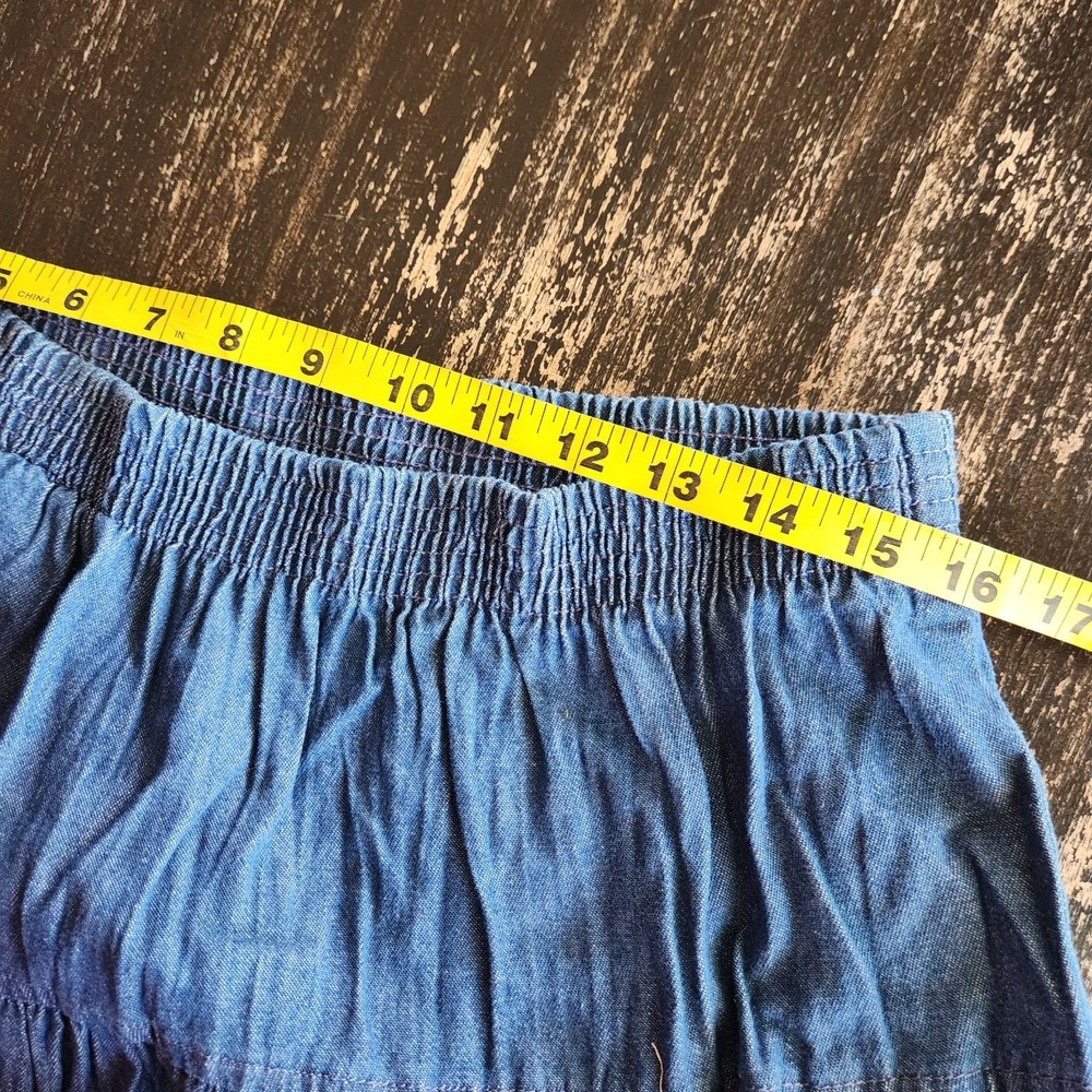Vtg Tiered Denim Maxi Skirt Women's XL Western Cowgirl Gypsy Boho Jeans - Picture 5 of 9